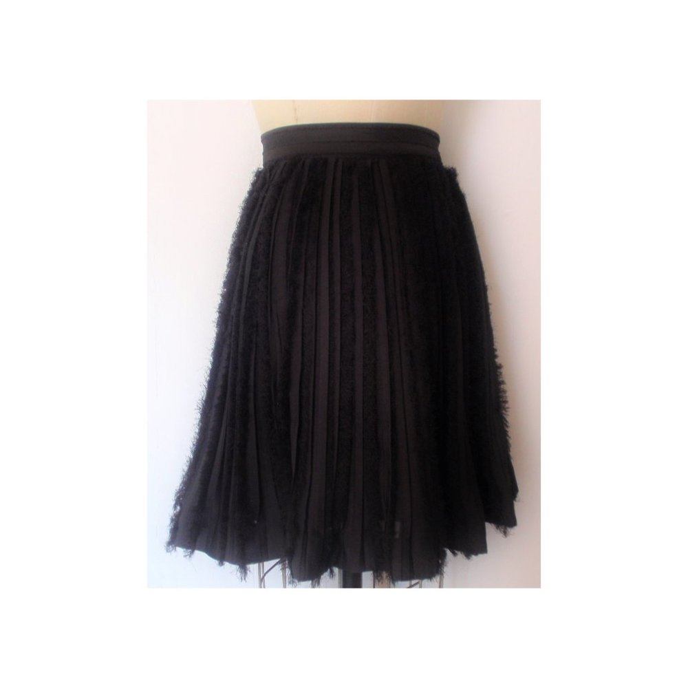 H&M BLACK PLEATED CHIFFON FRINGE RIBBON TRIM COQUETTE MINI SKIRT 14 NWT - Picture 4 of 8